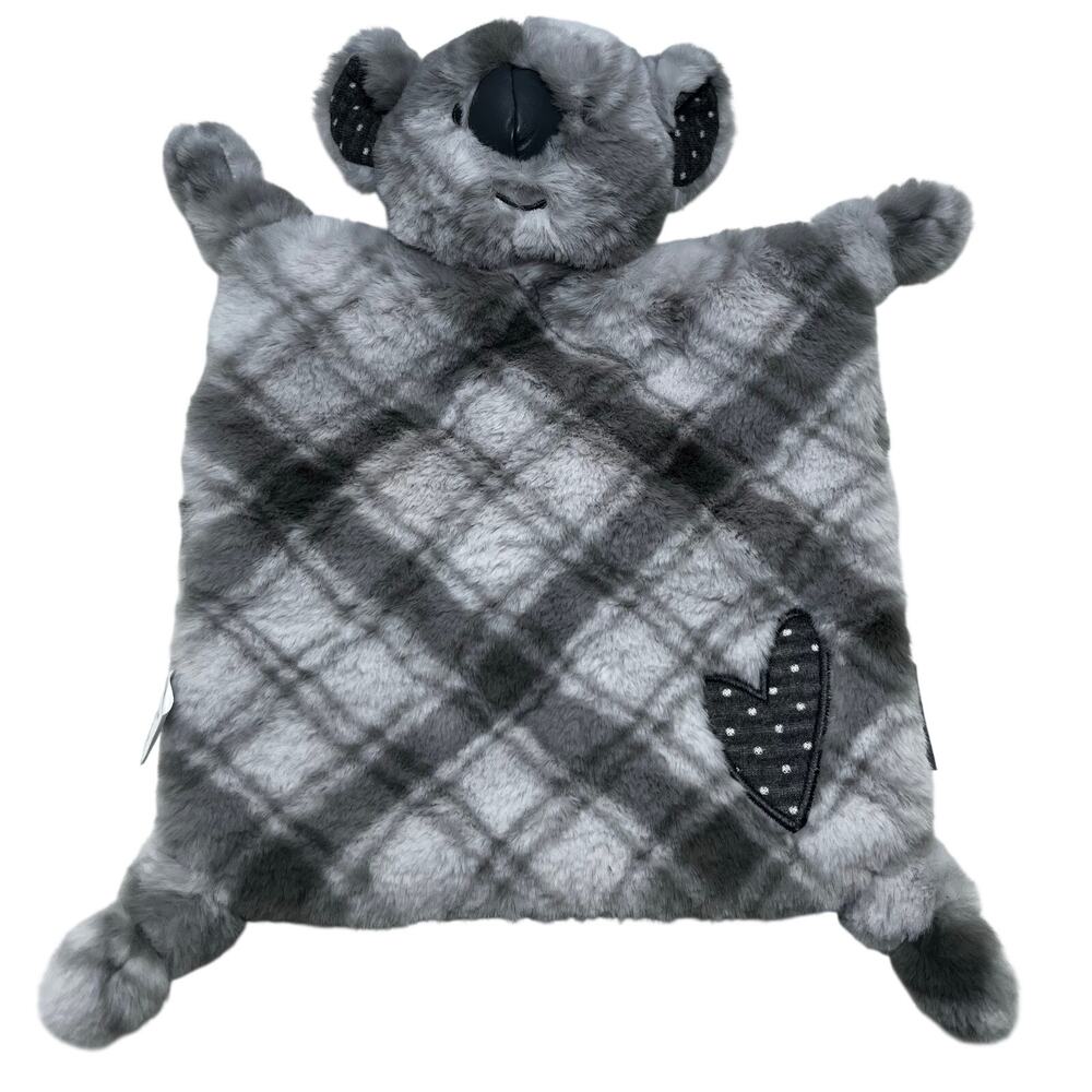 DEMDACO Koala plush rattle lovey gray plaid security blanket baby toy